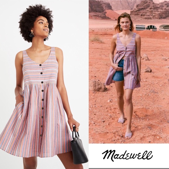Madewell Dresses & Skirts - Madewell scoop tank dress rainbow stripe cotton